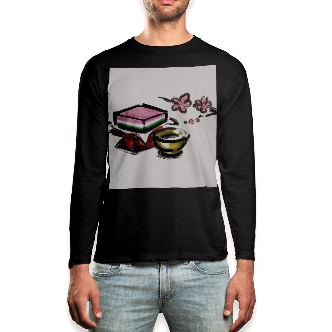 ロング tシャツ メンズ 長袖 ブラック デザイン XS S M L XL 2XL ロンT ティーシャツ 黒 black T shirt long sleeve 012851 ひな祭り 桃の花 節句