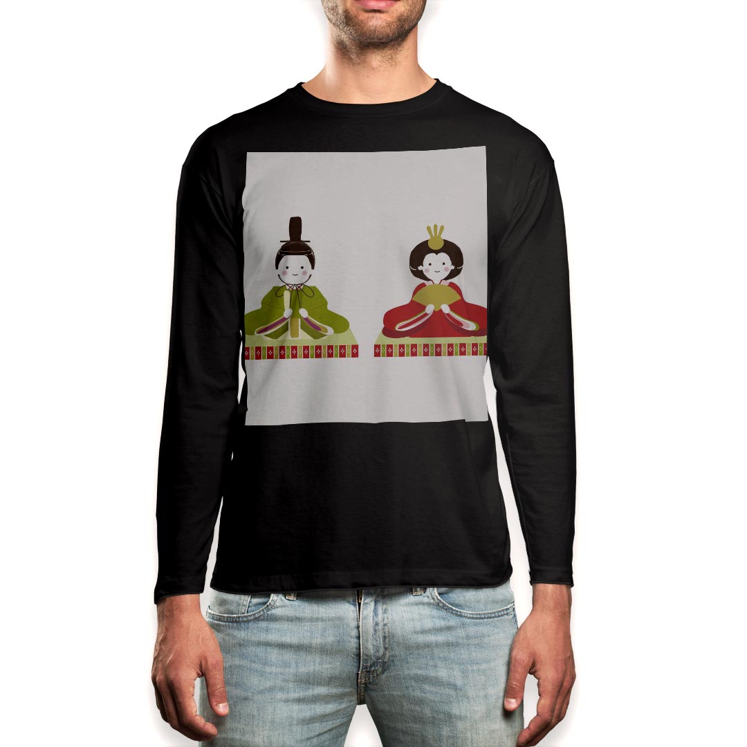 ロング tシャツ メンズ 長袖 ブラック デザイン XS S M L XL 2XL ロンT ティーシャツ 黒 black T shirt long sleeve 012855 ひな祭り 和 節句