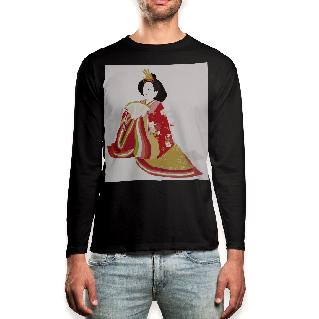 ロング tシャツ メンズ 長袖 ブラック デザイン XS S M L XL 2XL ロンT ティーシャツ 黒 black T shirt long sleeve 012858 ひな祭り 和 節句