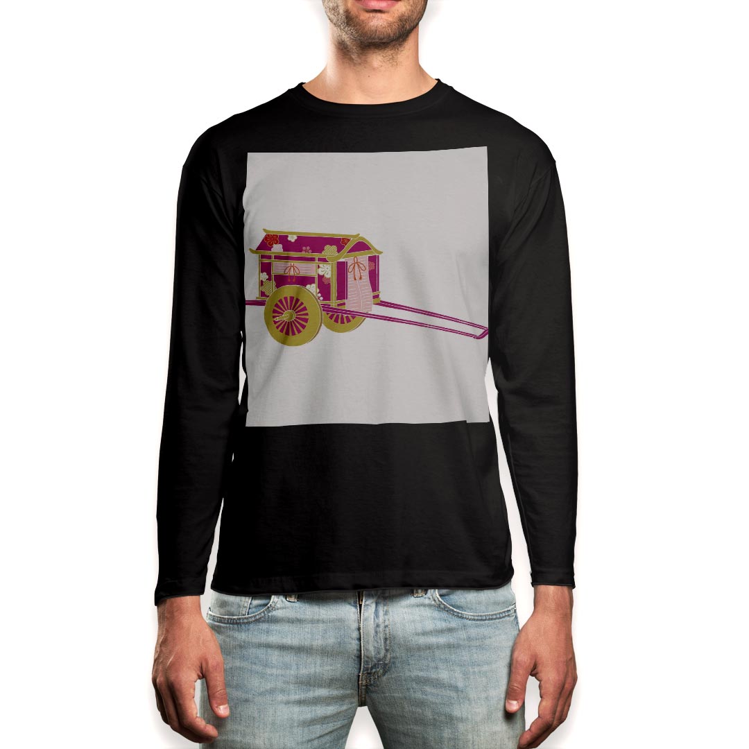 ロング tシャツ メンズ 長袖 ブラック デザイン XS S M L XL 2XL ロンT ティーシャツ 黒 black T shirt long sleeve 012861 ひな祭り 和 節句