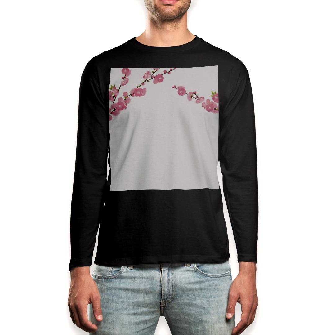 ロング tシャツ メンズ 長袖 ブラック デザイン XS S M L XL 2XL ロンT ティーシャツ 黒 black T shirt long sleeve 012862 ひな祭り 桃の花 節句