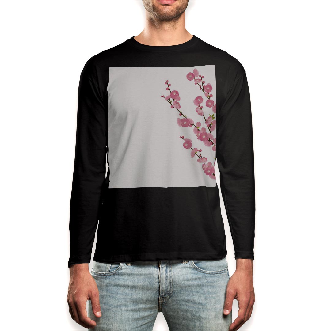 ロング tシャツ メンズ 長袖 ブラック デザイン XS S M L XL 2XL ロンT ティーシャツ 黒 black T shirt long sleeve 012863 ひな祭り 桃の花 節句