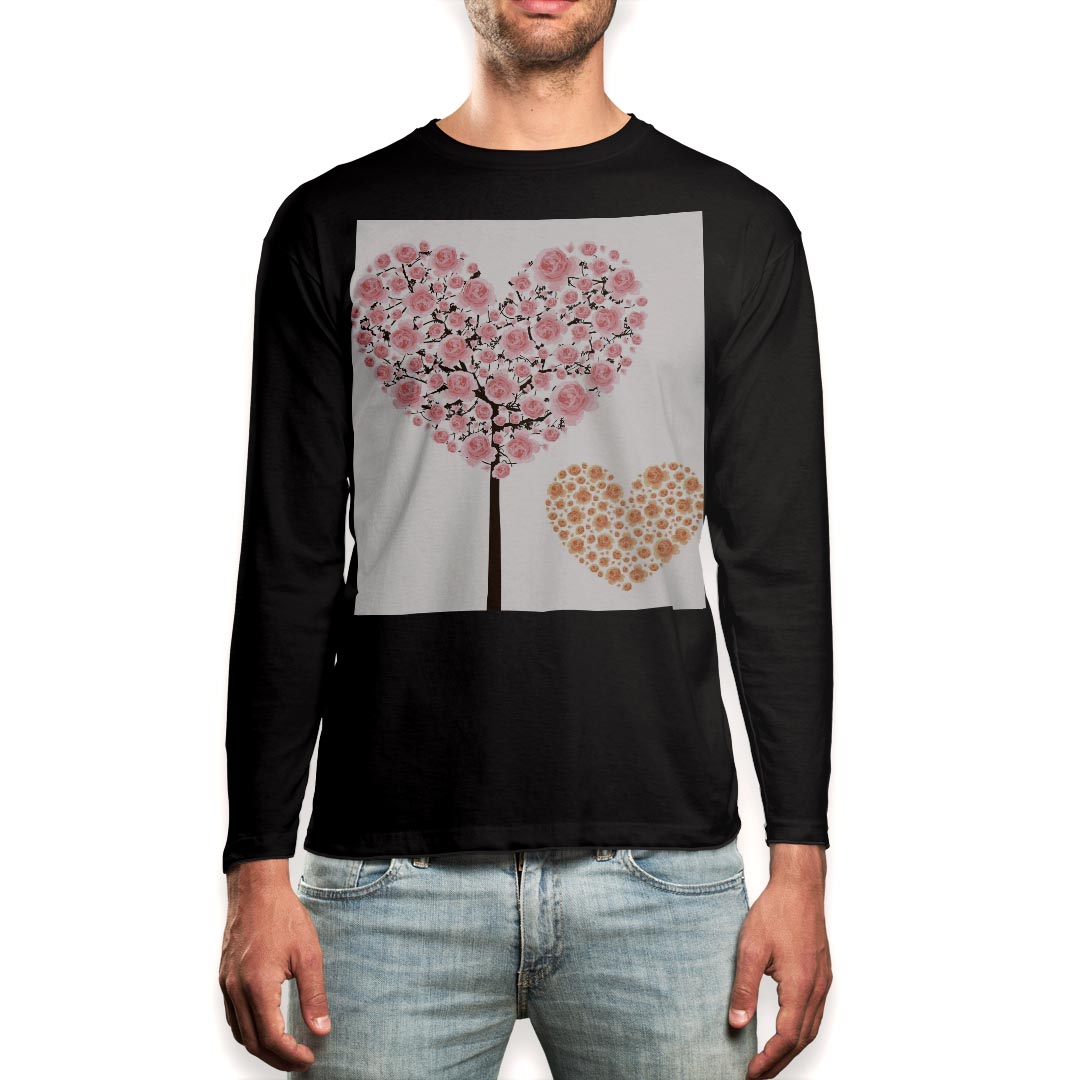 ロング tシャツ メンズ 長袖 ブラック デザイン XS S M L XL 2XL ロンT ティーシャツ 黒 black T shirt long sleeve 012954 花　花束　..
