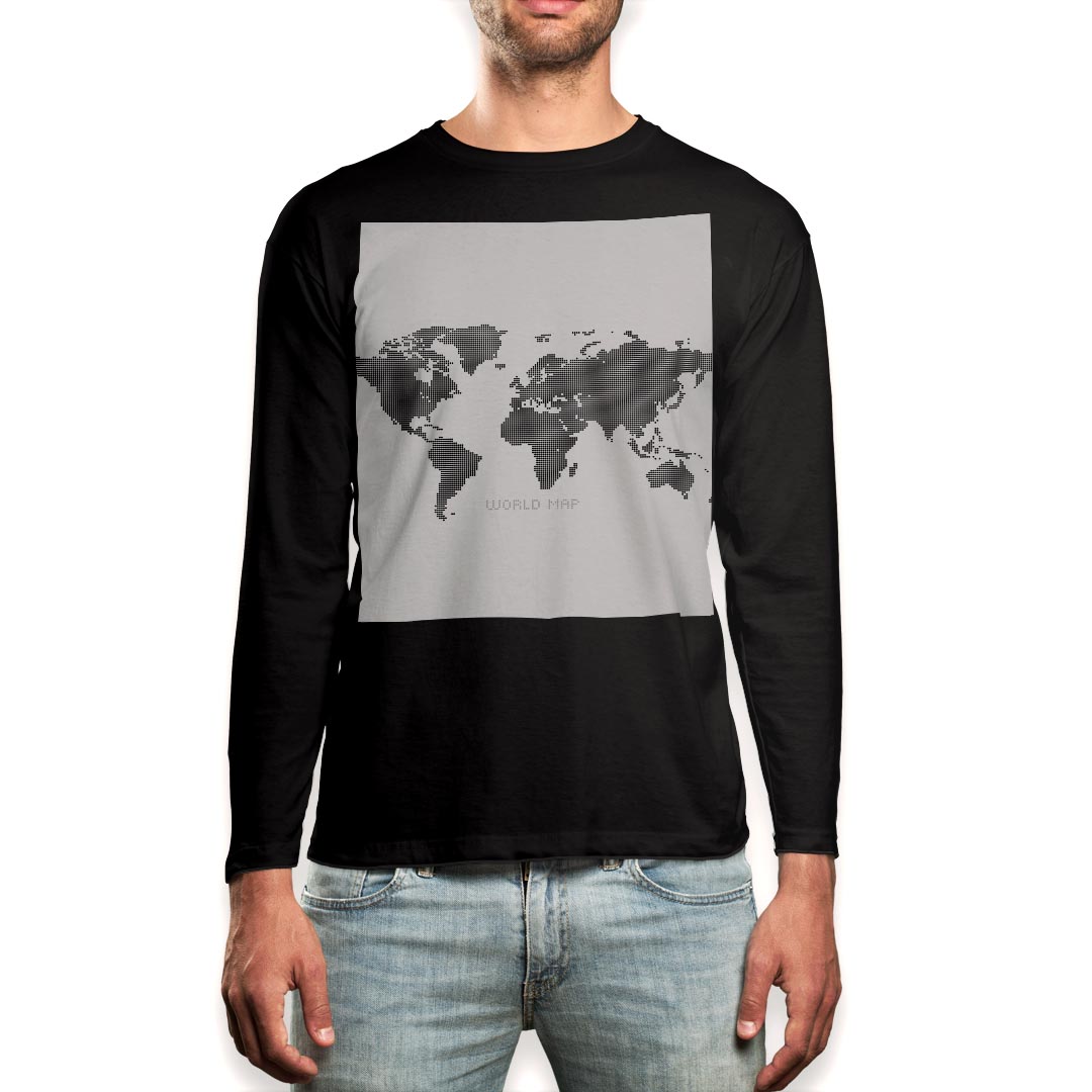 Other - ロング tシャツ メンズ 長袖 ブラック デザイン XS S M L XL 2XL ロンT ティーシャツ 黒 black T shirt long sleeve 012961 世界地図　地図