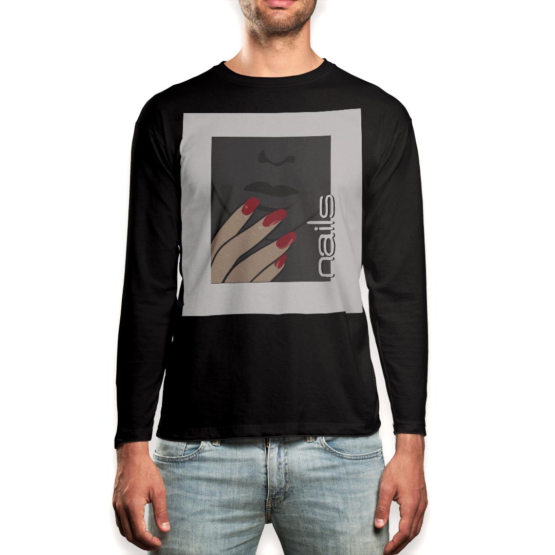 ロング tシャツ メンズ 長袖 ブラック デザイン XS S M L XL 2XL ロンT ティーシャツ 黒 black T shirt long sleeve 013237 ネイル 手 英語