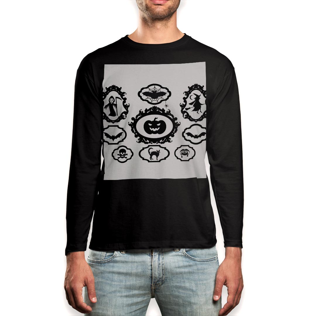 ロングtシャツメンズ長袖ブラックデ...