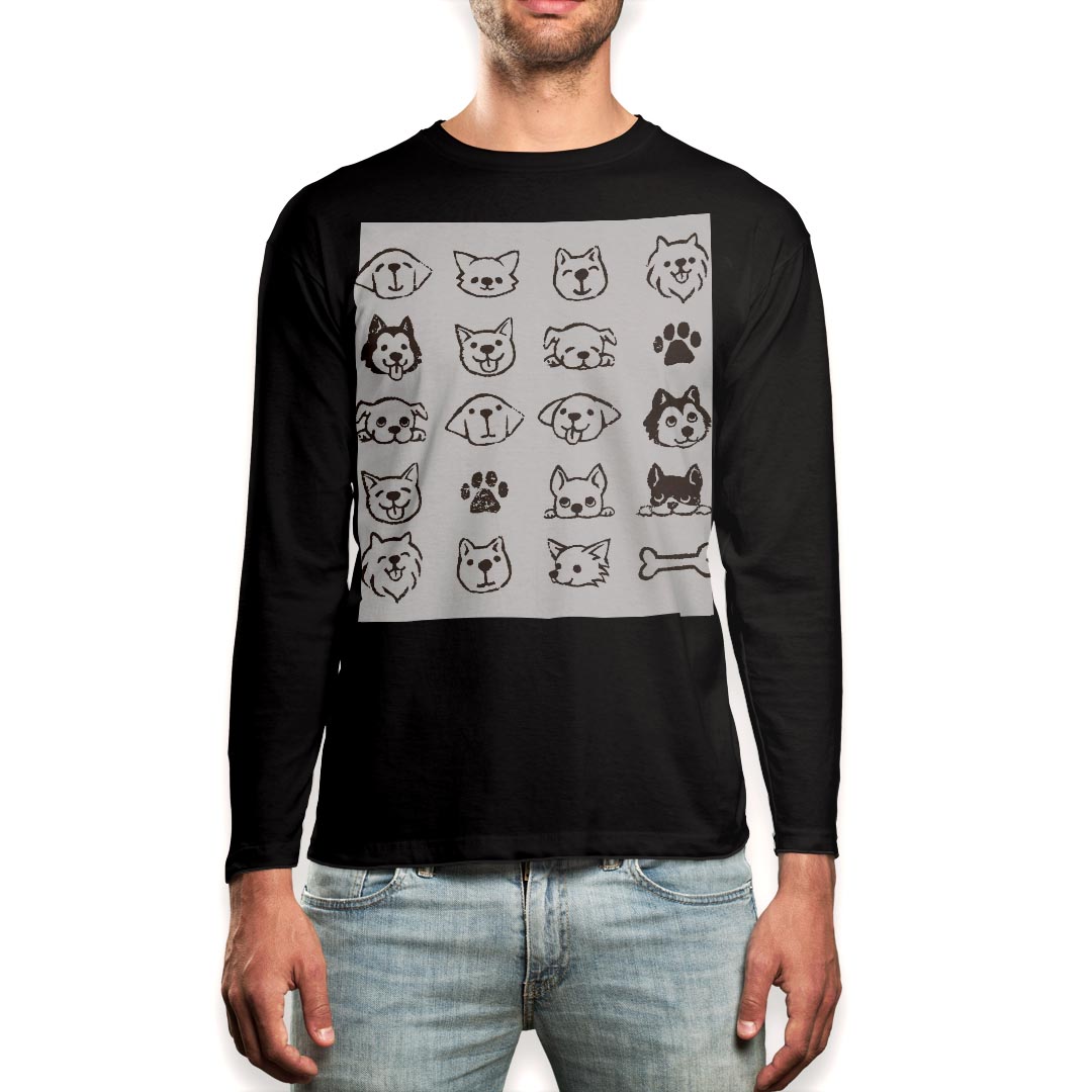 ロング tシャツ メンズ 長袖 ブラック デザイン XS S M L XL 2XL ロンT ティーシャツ 黒 black T shirt long sleeve 013335 犬　動物　ペット