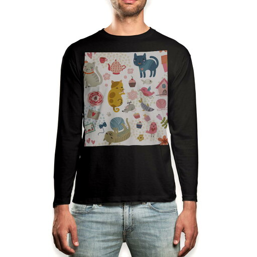 ロング tシャツ メンズ 長袖 ブラック デザイン XS S M L XL 2XL ロンT ティーシャツ 黒 black T shirt long sleeve 013447 動物 鳥 猫 ロング tシャツ メンズ 長袖 ブラック デザイン XS S M L XL 2XL ロンT ティーシャツ 黒 black T shirt long sleeve 013447 動物 鳥 猫