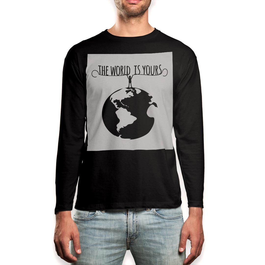 Rakuten - ロング tシャツ メンズ 長袖 ブラック デザイン XS S M L XL 2XL ロンT ティーシャツ 黒 black T shirt long sleeve 013519 地球　人間