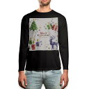 ロング tシャツ メンズ 長袖 ブラック デザイン XS S M L XL 2XL ロンT ティーシャツ 黒 black T shirt long sleeve 013825 クリスマス ツリー トナカイ