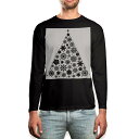 ロング tシャツ メンズ 長袖 ブラック デザイン XS S M L XL 2XL ロンT ティーシャツ 黒 black T shirt long sleeve 013830 クリスマス ツリー モノクロ