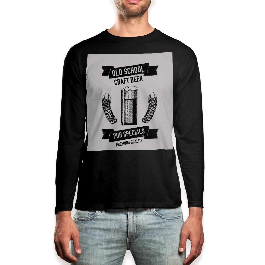 ロング tシャツ メンズ 長袖 ブラック デザイン XS S M L XL 2XL ロンT ティーシャツ 黒 black T shirt long sleeve 013895 ビール　お..