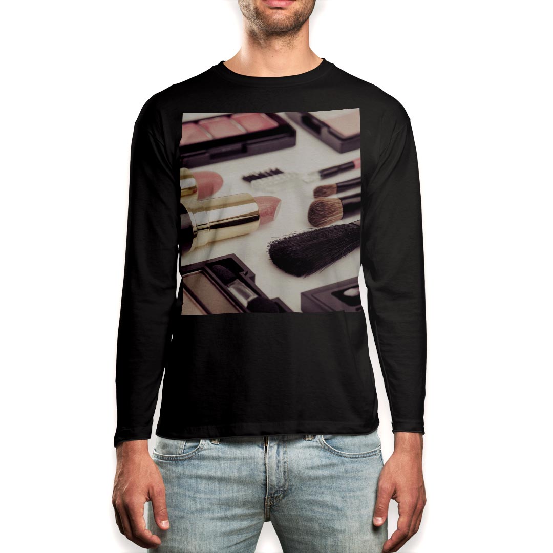 ロング tシャツ メンズ 長袖 ブラック デザイン XS S M L XL 2XL ロンT ティーシャツ 黒 black T shirt long sleeve 013931 メイク　おしゃれ　リップ(4.0)