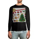 ロング tシャツ メンズ 長袖 ブラック デザイン XS S M L XL 2XL ロンT ティーシャツ 黒 black T shirt long sleeve 013954 クリスマス ツリー サンタ