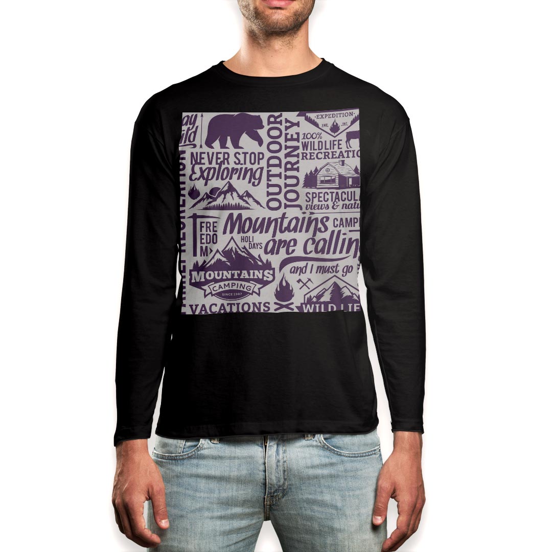 ロング tシャツ メンズ 長袖 ブラック デザイン XS S M L XL 2XL ロンT ティーシャツ 黒 black T shirt long sleeve 013968 熊　動物　ロゴ