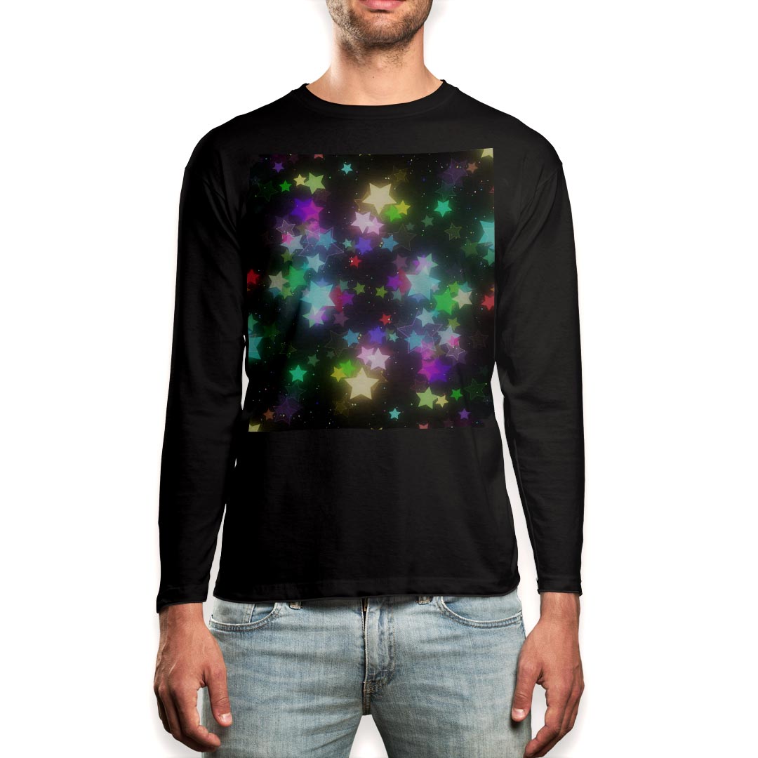 ロング tシャツ メンズ 長袖 ブラック デザイン XS S M L XL 2XL ロンT ティーシャツ 黒 black T shirt long sleeve 014008 星 ネオン カラフル
