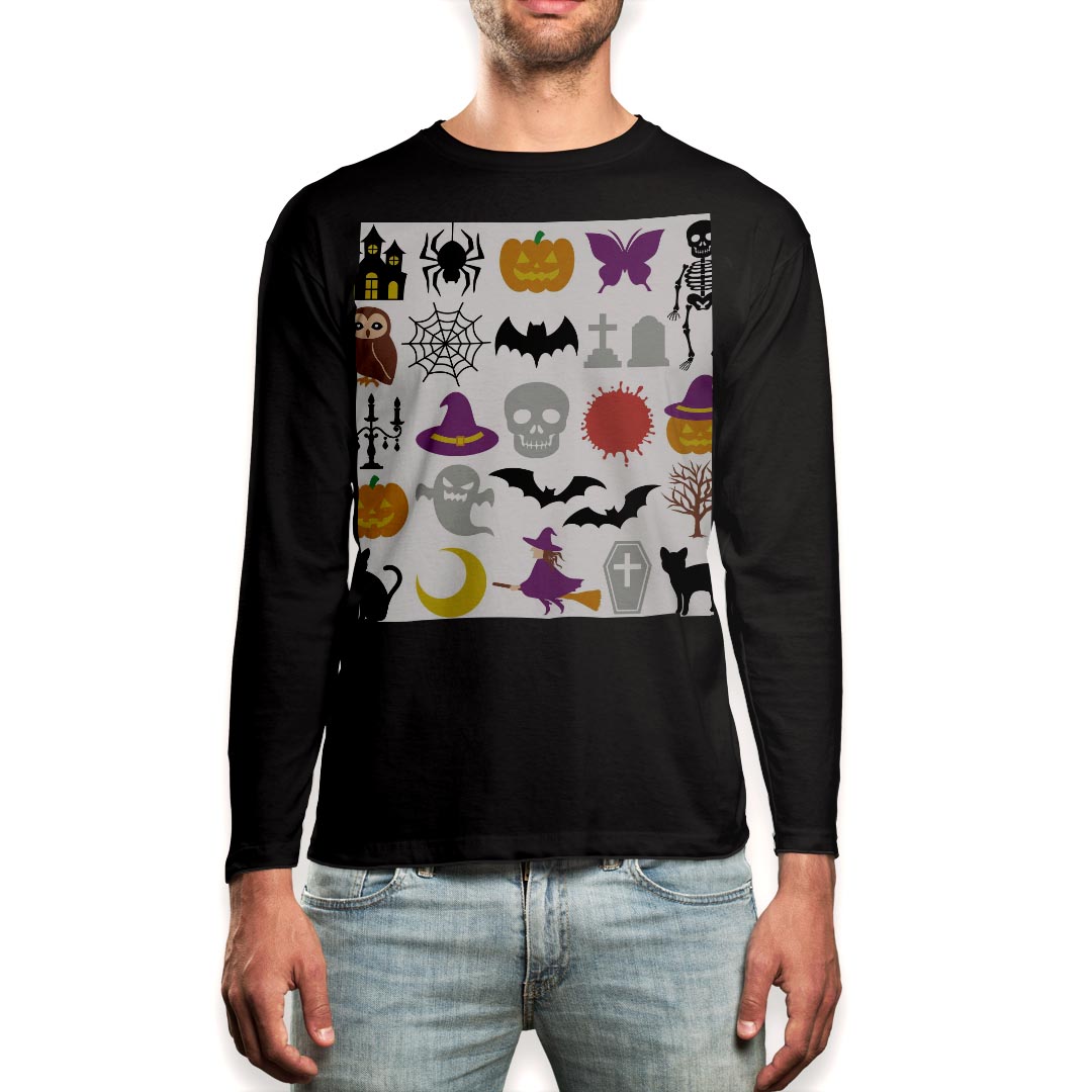 Other - ロング tシャツ メンズ 長袖 ブラック デザイン XS S M L XL 2XL ロンT ティーシャツ 黒 black T shirt long sleeve 014101 ハロウィン　かぼちゃ　おばけ