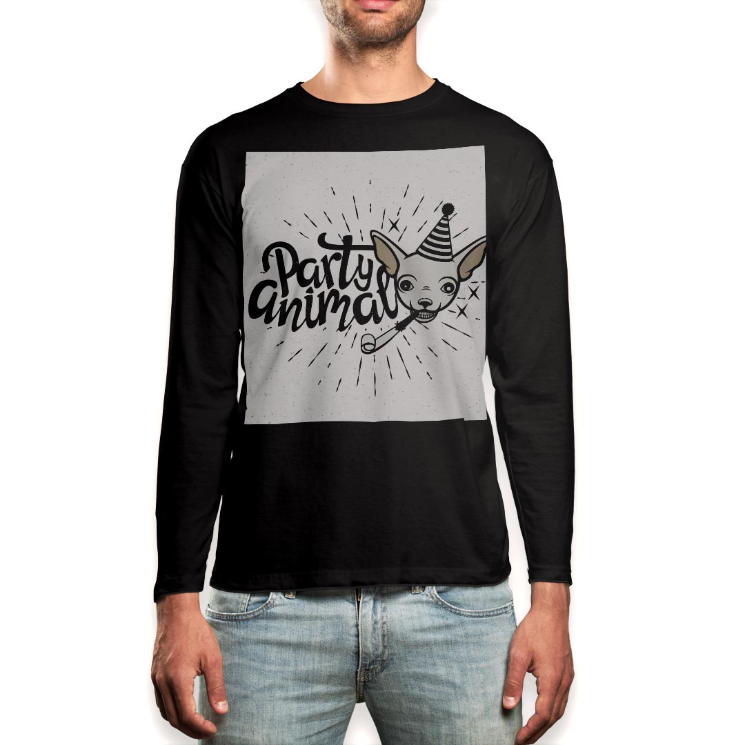 Rakuten - ロング tシャツ メンズ 長袖 ブラック デザイン XS S M L XL 2XL ロンT ティーシャツ 黒 black T shirt long sleeve 014126 動物　アニマル　英語