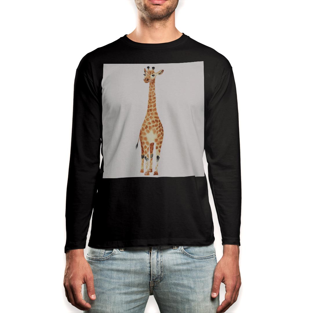 Long-Sleeved - ロング tシャツ メンズ 長袖 ブラック デザイン XS S M L XL 2XL ロンT ティーシャツ 黒 black T shirt long sleeve 014135 きりん　動物　アニマル