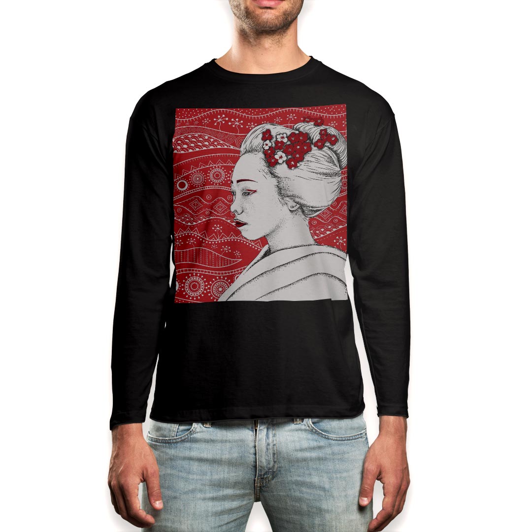 ロングtシャツメンズ長袖ブラックデ...