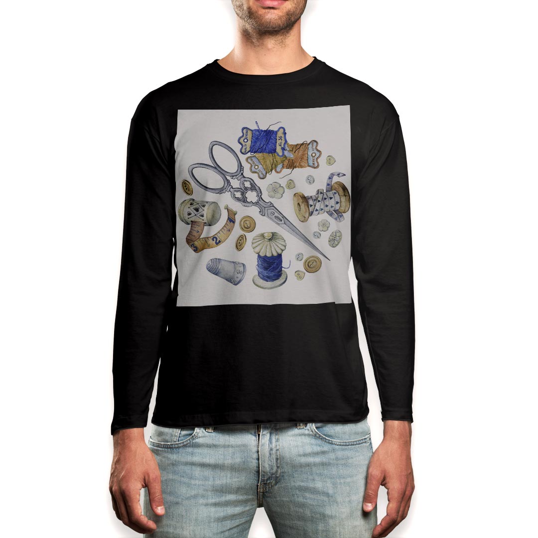 Other - ロング tシャツ メンズ 長袖 ブラック デザイン XS S M L XL 2XL ロンT ティーシャツ 黒 black T shirt long sleeve 014162 裁縫　道具