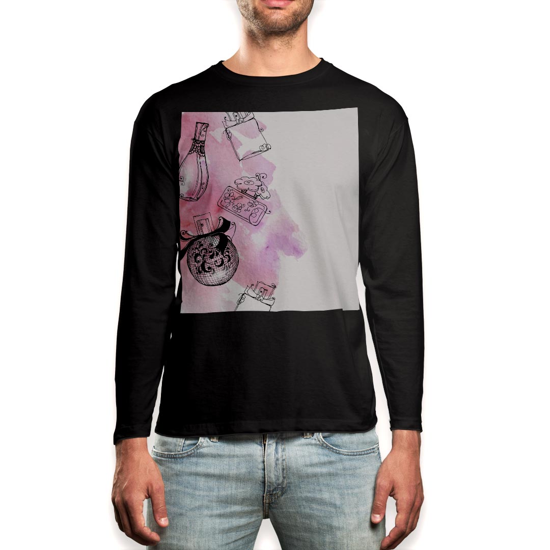 ロング tシャツ メンズ 長袖 ブラック デザイン XS S M L XL 2XL ロンT ティーシャツ 黒 black T shirt long sleeve 014239 ファッション おしゃれ 香水