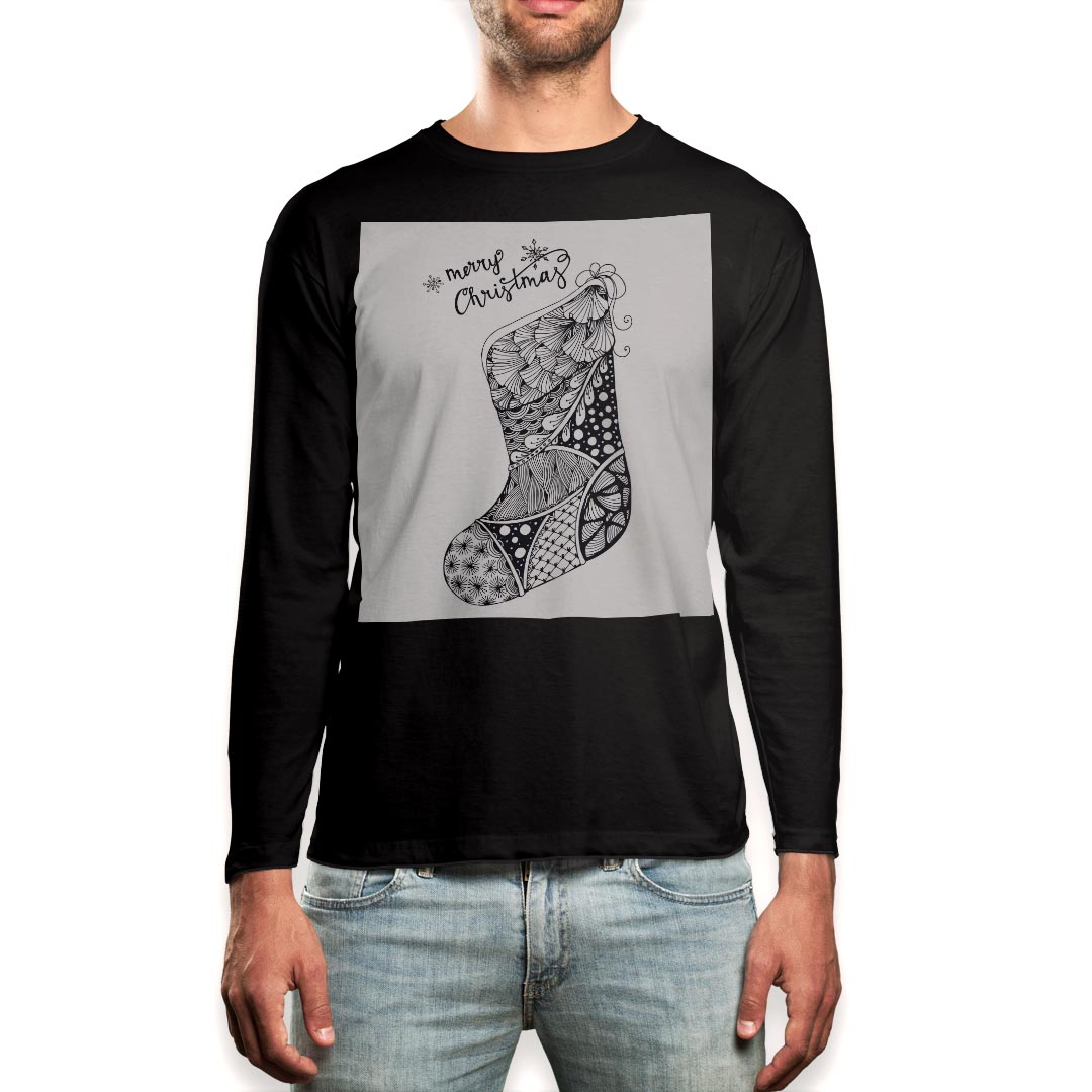 ロング tシャツ メンズ 長袖 ブラック デザイン XS S M L XL 2XL ロンT ティーシャツ 黒 black T shirt long sleeve 014241 クリスマス プレゼント