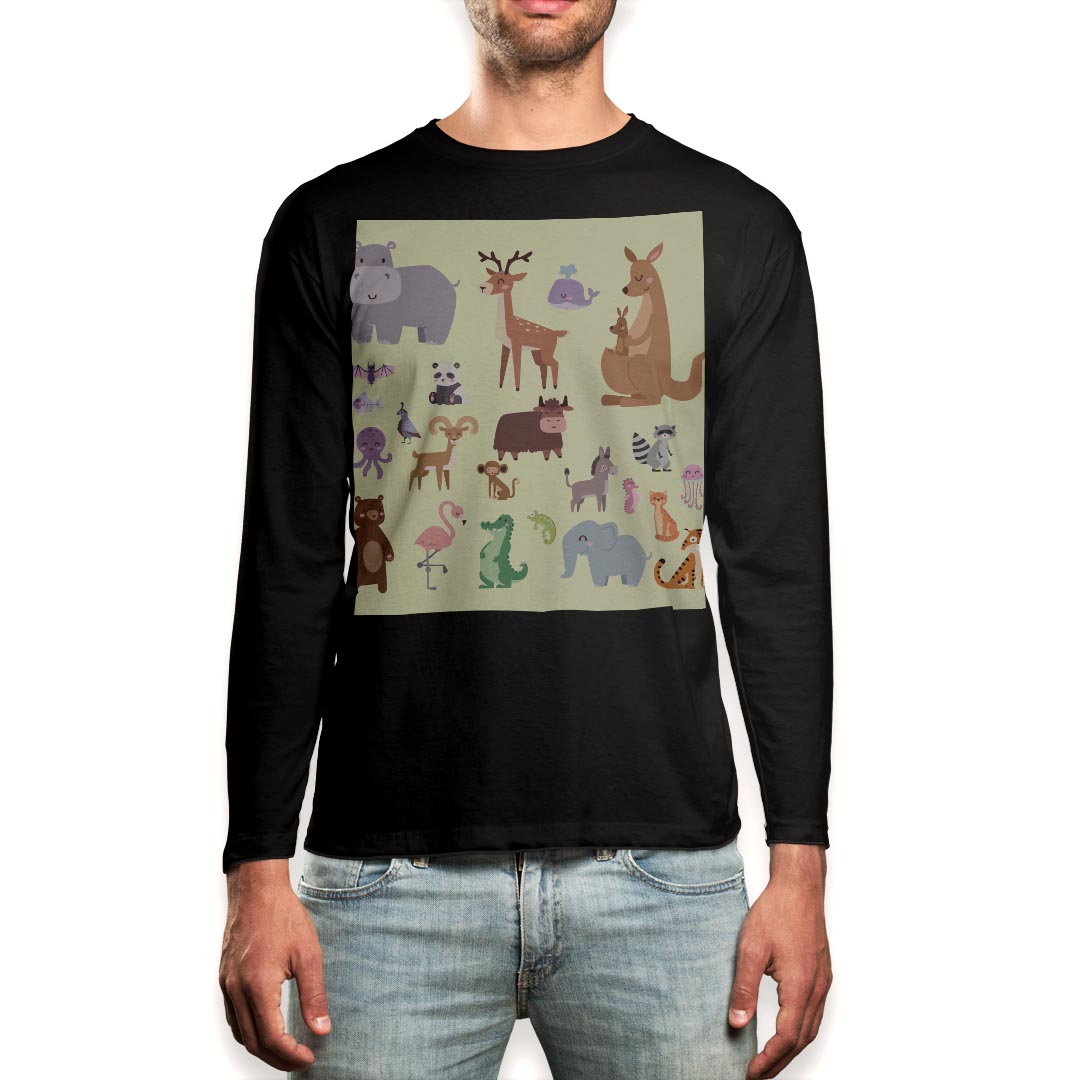 V-Neck - ロング tシャツ メンズ 長袖 ブラック デザイン XS S M L XL 2XL ロンT ティーシャツ 黒 black T shirt long sleeve 014265 動物　アニマル　イラスト