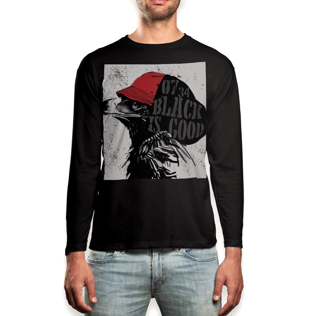 ロング tシャツ メンズ 長袖 ブラック デザイン XS S M L XL 2XL ロンT ティーシャツ 黒 black T shirt long sleeve 014396 鷹　英語　ロゴ