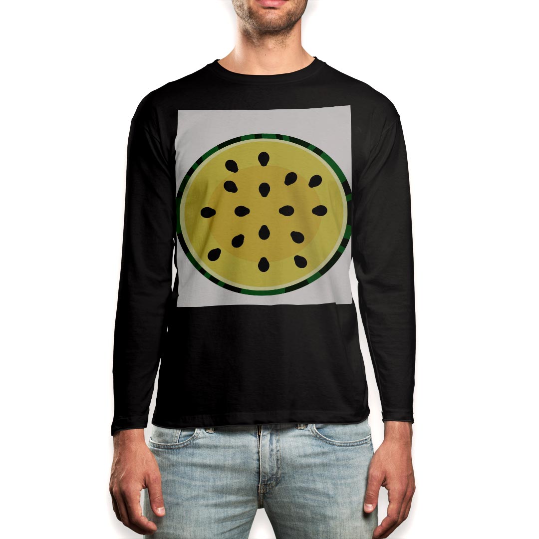 ロング tシャツ メンズ 長袖 ブラック デザイン XS S M L XL 2XL ロンT ティーシャツ 黒 black T shirt long sleeve 014412 スイカ 黄色 夏