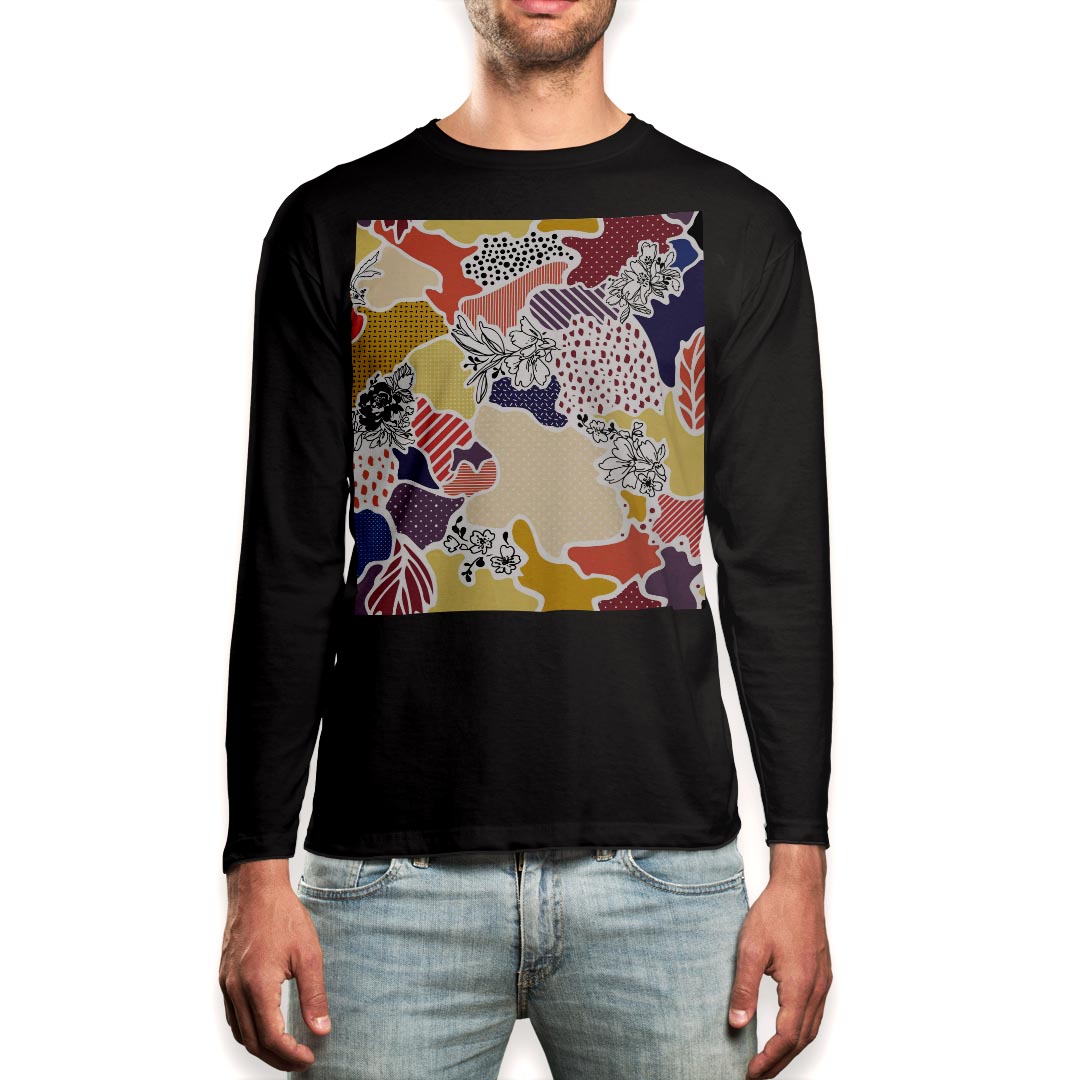 Other - ロング tシャツ メンズ 長袖 ブラック デザイン XS S M L XL 2XL ロンT ティーシャツ 黒 black T shirt long sleeve 014508 花　ユニーク　カラフル