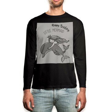 ロング tシャツ メンズ 長袖 ブラック デザイン XS S M L XL 2XL ロンT ティーシャツ 黒 black T shirt long sleeve 014513 マーメイド 人魚 イルカ