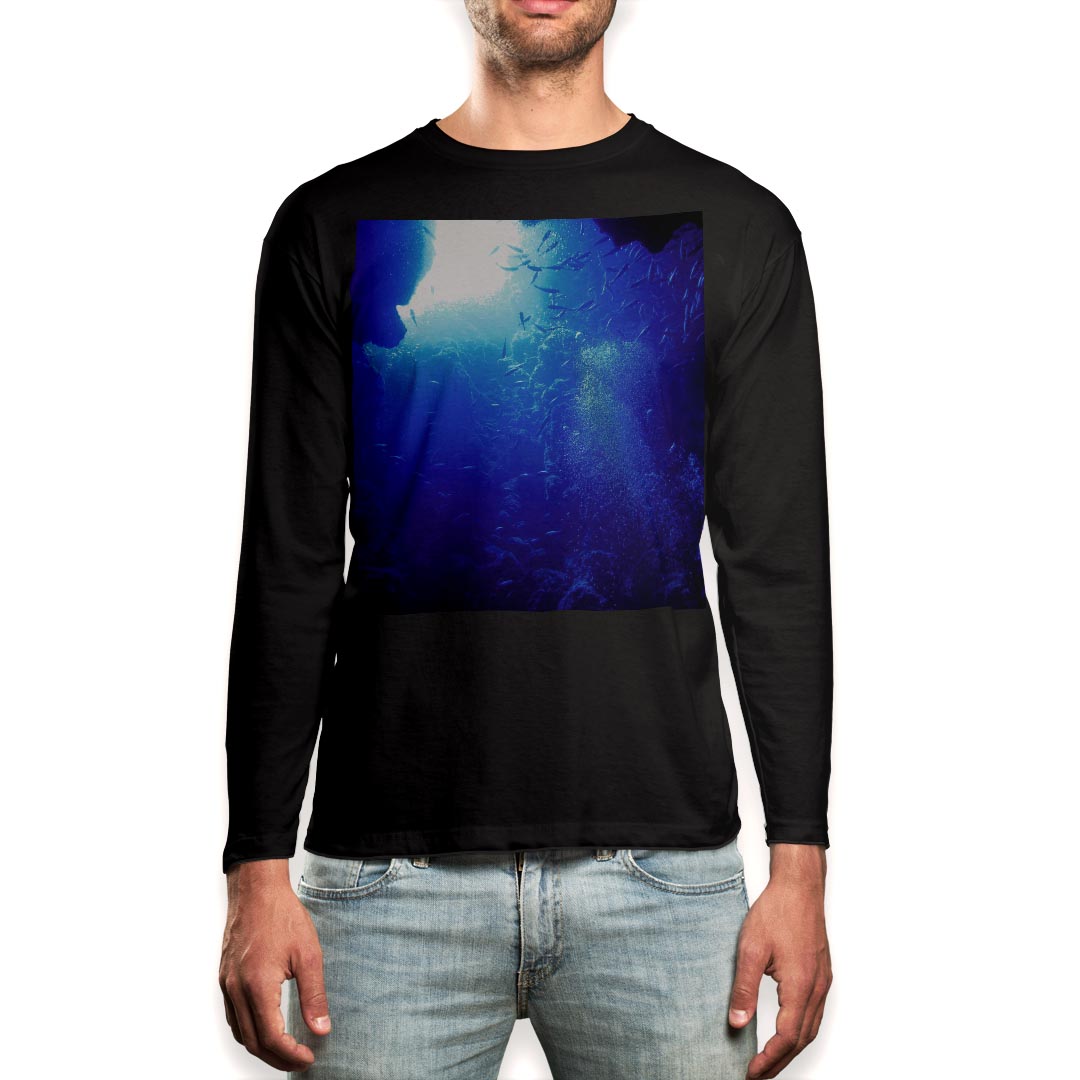 ロング tシャツ メンズ 長袖 ブラック デザイン XS S M L XL 2XL ロンT ティーシャツ 黒 black T shirt long sleeve 014561 海 深海 写真