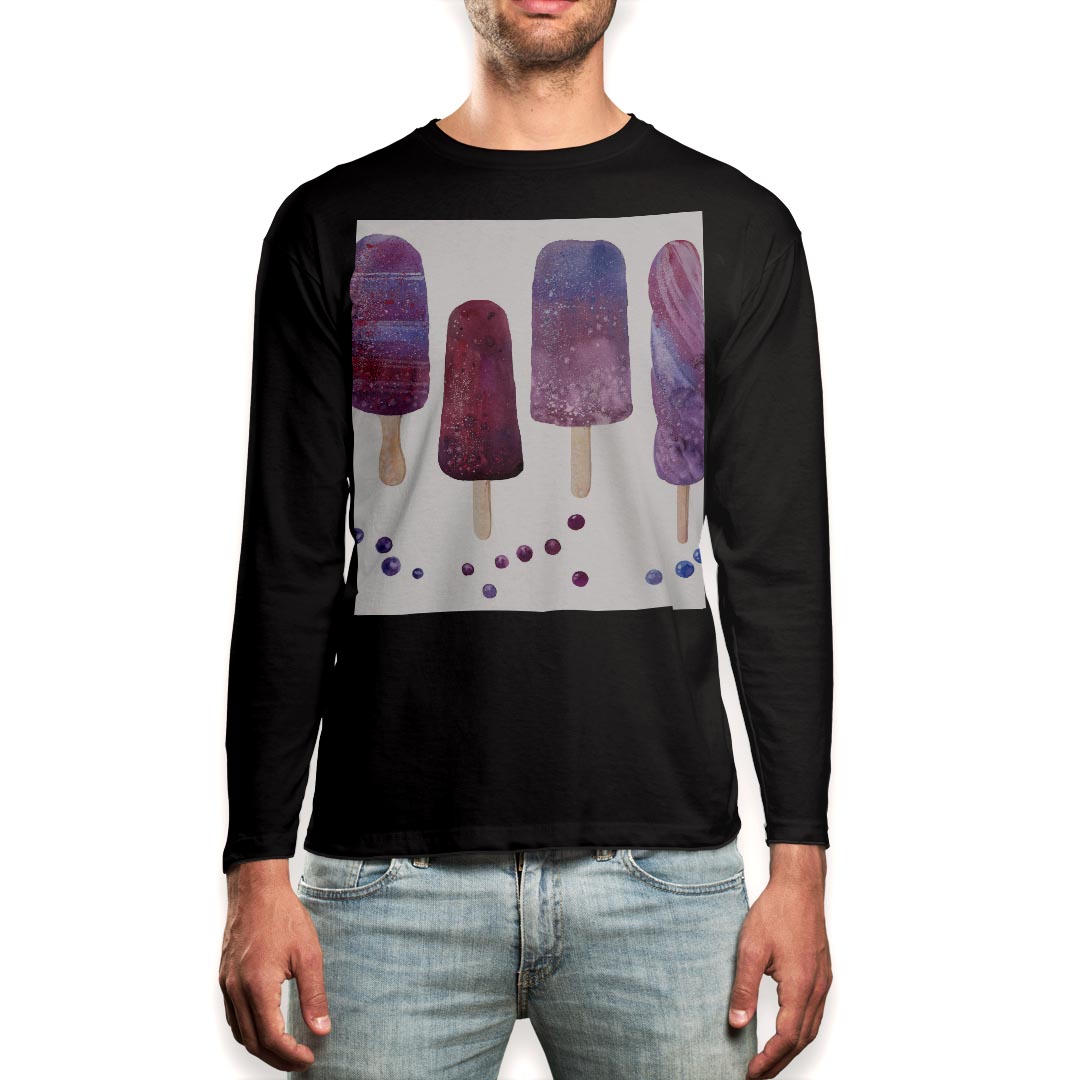 ロング tシャツ メンズ 長袖 ブラック デザイン XS S M L XL 2XL ロンT ティーシャツ 黒 black T shirt long sleeve 014586 アイス スイーツ 紫