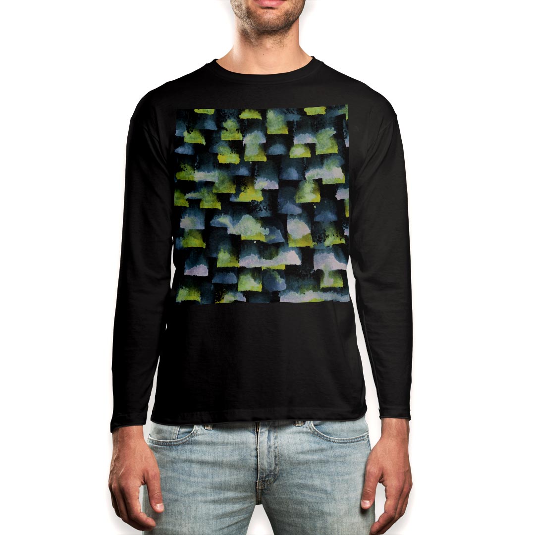 Henry Neck - ロング tシャツ メンズ 長袖 ブラック デザイン XS S M L XL 2XL ロンT ティーシャツ 黒 black T shirt long sleeve 014590 模様　ユニーク