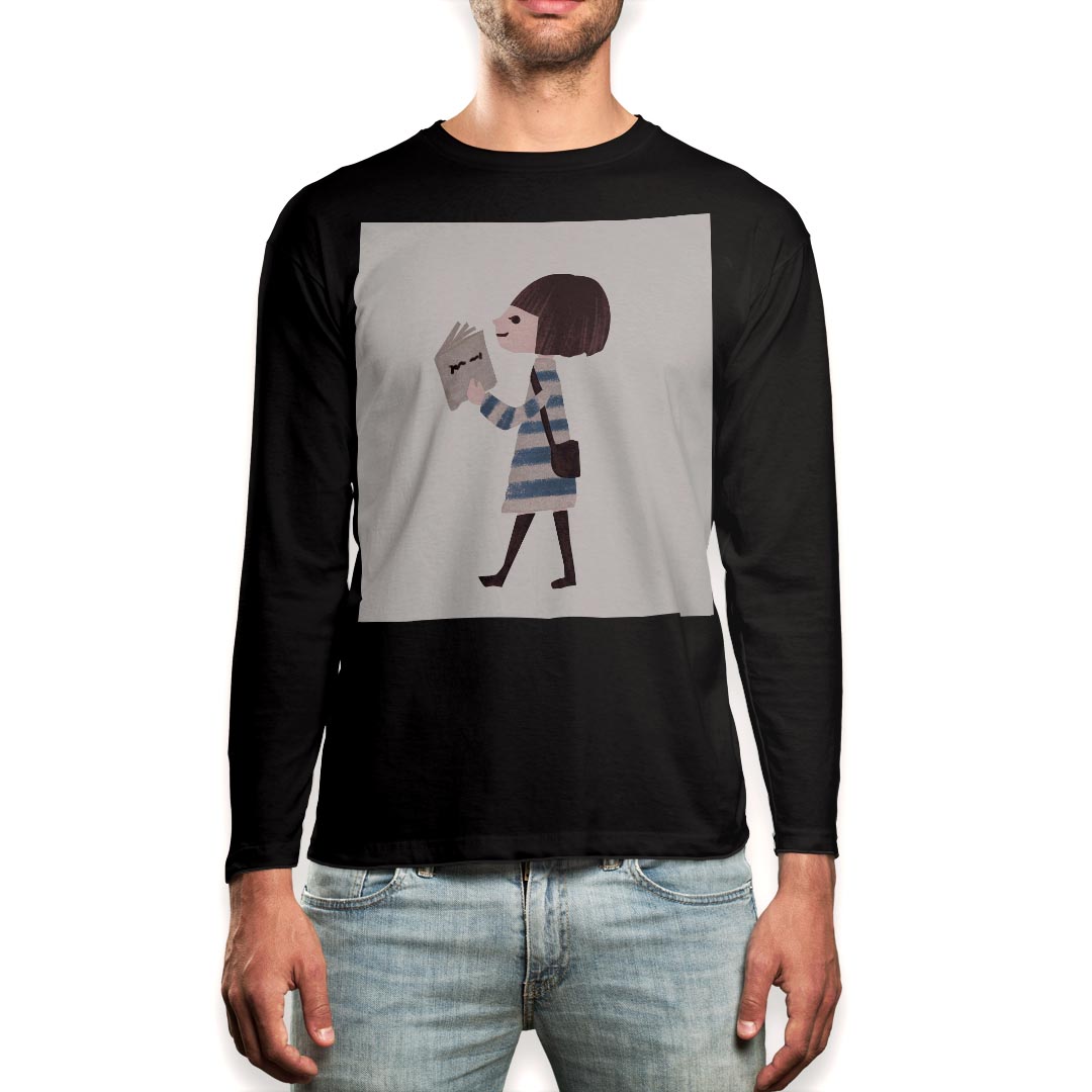 Long-Sleeved - ロング tシャツ メンズ 長袖 ブラック デザイン XS S M L XL 2XL ロンT ティーシャツ 黒 black T shirt long sleeve 014682 人物　本