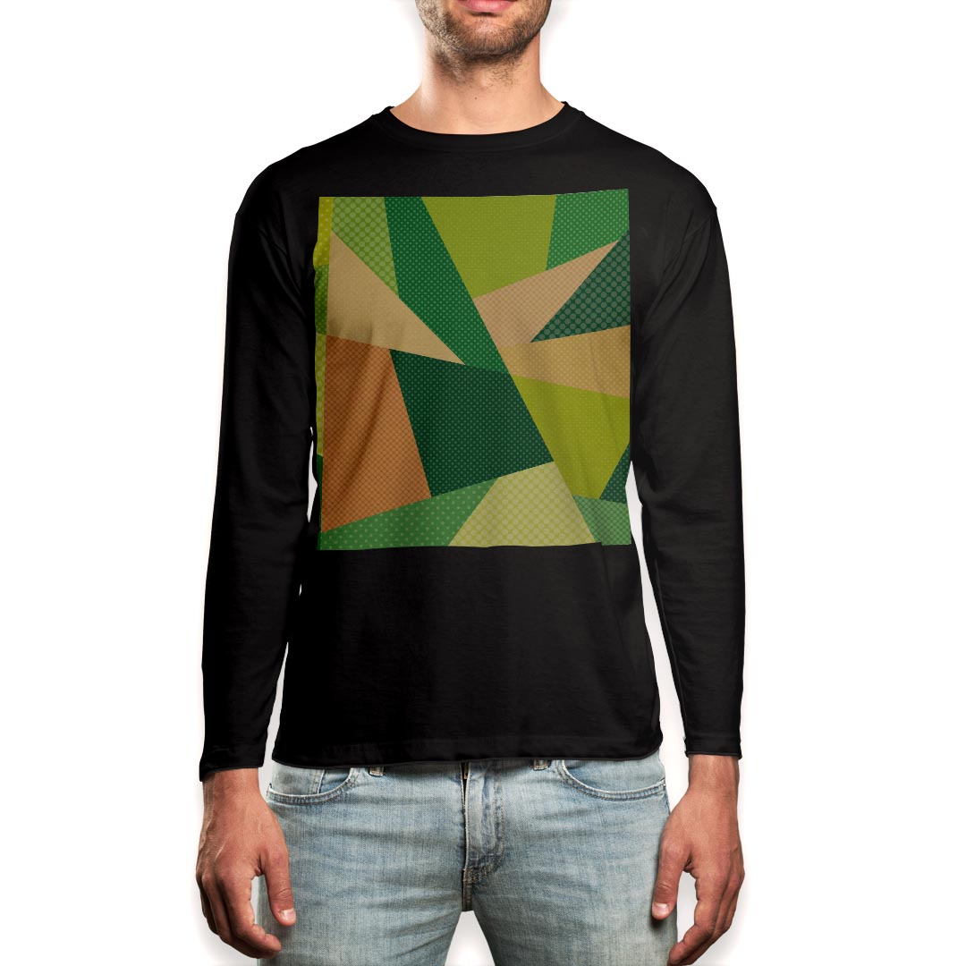 ロング tシャツ メンズ 長袖 ブラック デザイン XS S M L XL 2XL ロンT ティーシャツ 黒 black T shirt long sleeve 014697 模様 ユニーク 緑