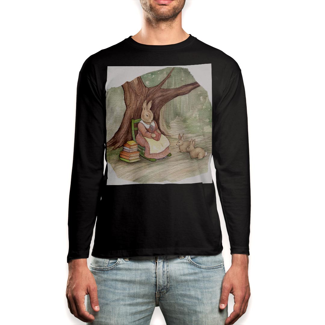 Long-Sleeved - ロング tシャツ メンズ 長袖 ブラック デザイン XS S M L XL 2XL ロンT ティーシャツ 黒 black T shirt long sleeve 014719 うさぎ　動物　アニマル