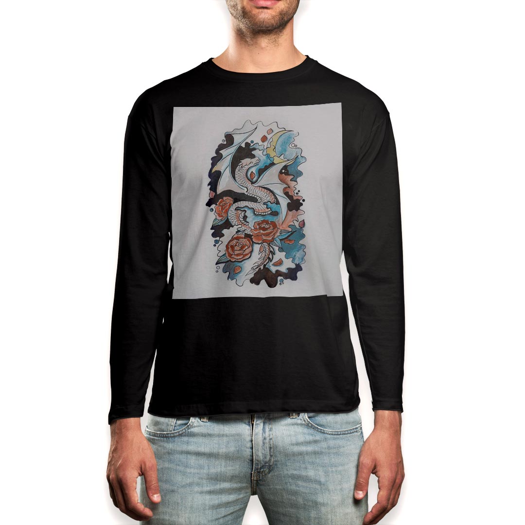 Other - ロング tシャツ メンズ 長袖 ブラック デザイン XS S M L XL 2XL ロンT ティーシャツ 黒 black T shirt long sleeve 014798 龍　模様　バラ