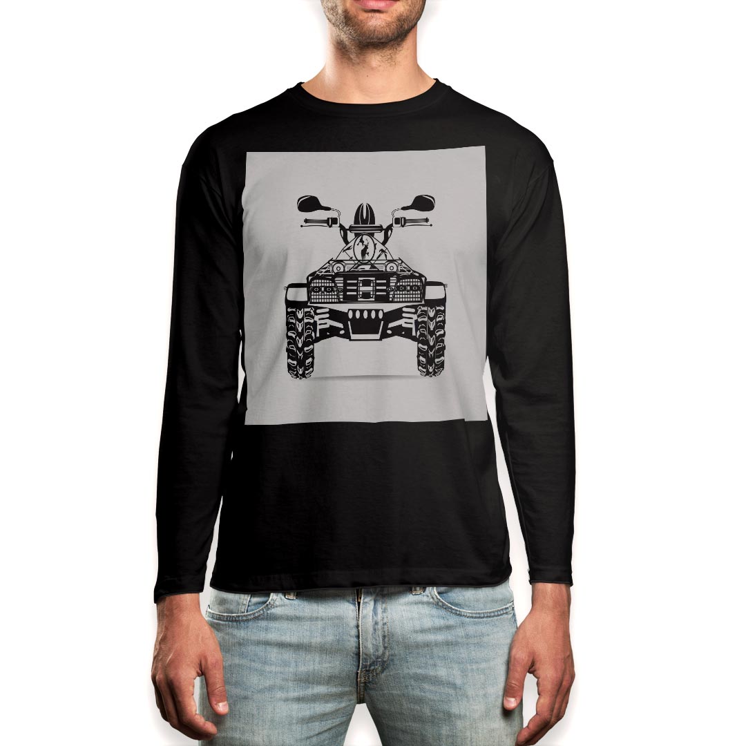 Long-Sleeved - ロング tシャツ メンズ 長袖 ブラック デザイン XS S M L XL 2XL ロンT ティーシャツ 黒 black T shirt long sleeve 014870 車　白黒　ダンプ