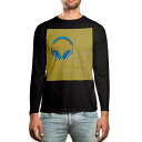 ロング tシャツ メンズ 長袖 ブラック デザイン XS S M L XL 2XL ロンT ティーシャツ 黒 black T shirt long sleeve 014884 ヘッドホン 音楽 黄色 イエロー