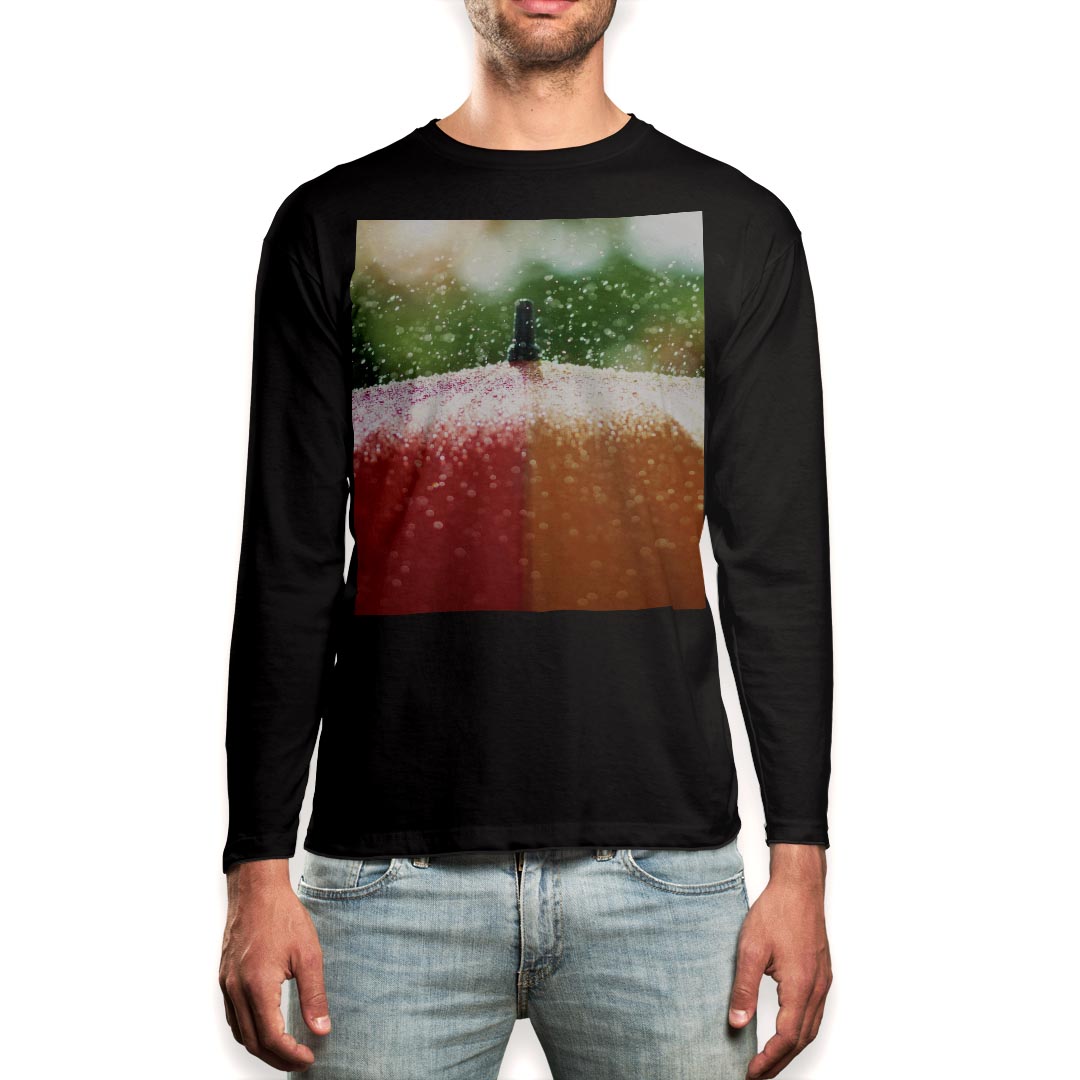Long-Sleeved - ロング tシャツ メンズ 長袖 ブラック デザイン XS S M L XL 2XL ロンT ティーシャツ 黒 black T shirt long sleeve 014896 雨　傘　カラフル
