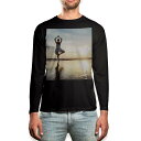 ロング tシャツ メンズ 長袖 ブラック デザイン XS S M L XL 2XL ロンT ティーシャツ 黒 black T shirt long sleeve 014897 景色 海 ヨガ 運動 夕日(4)