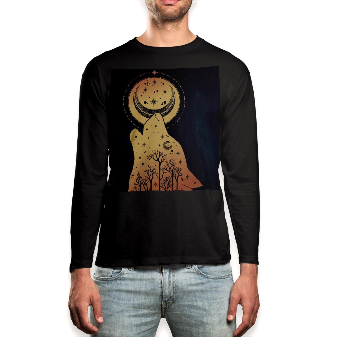 ロング tシャツ メンズ 長袖 ブラック デザイン XS S M L XL 2XL ロンT ティーシャツ 黒 black T shirt long sleeve 014955 夜 月 おばけ ハロウィン