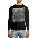 ロング tシャツ メンズ 長袖 ブラック デザイン XS S M L XL 2XL ロンT ティーシャツ 黒 black T shirt long sleeve 014974 城 風景 イラスト 建物 外国(4)