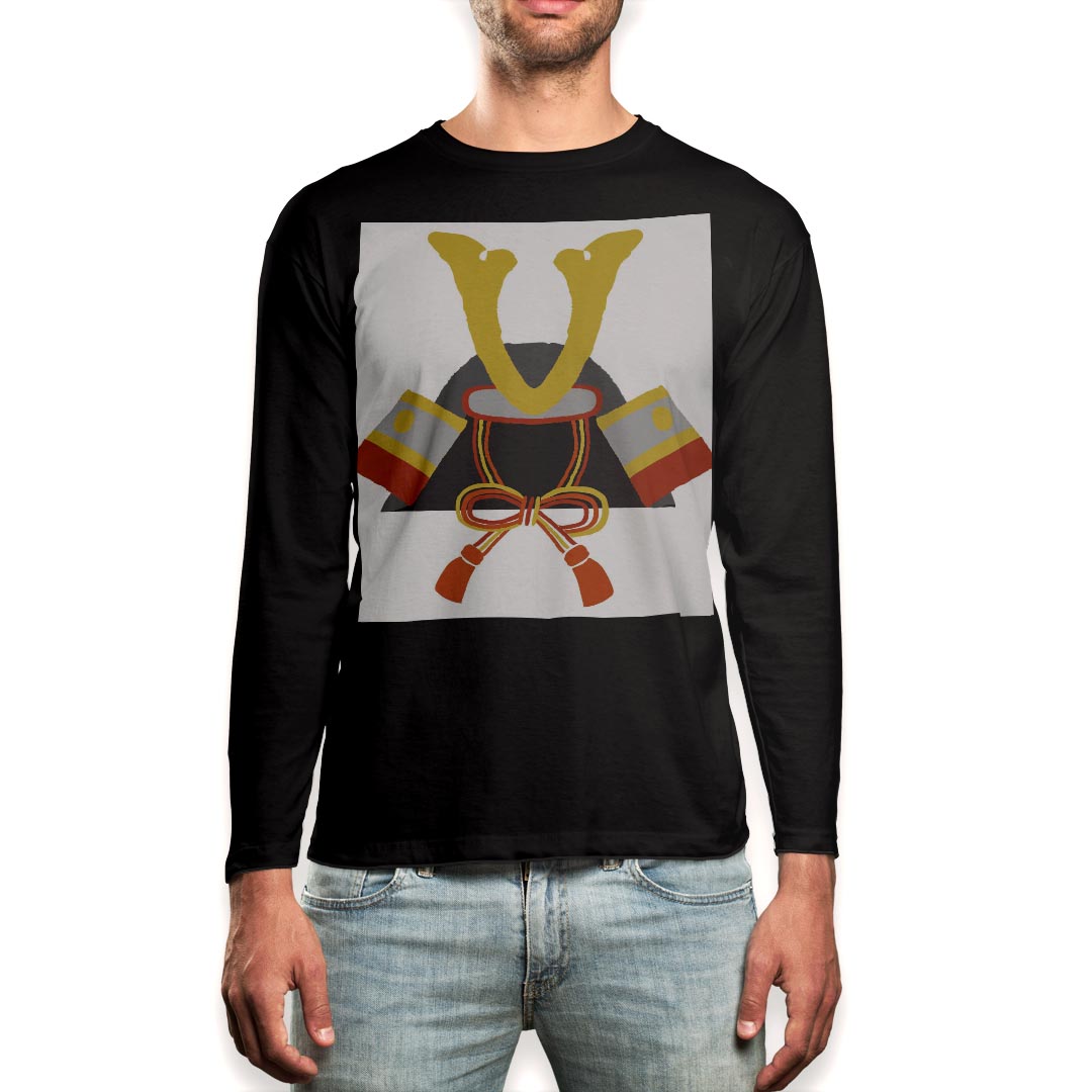 ロング tシャツ メンズ 長袖 ブラック デザイン XS S M L XL 2XL ロンT ティーシャツ 黒 black T shirt long sleeve 015268 こどもの日　鯉のぼり　兜　熊