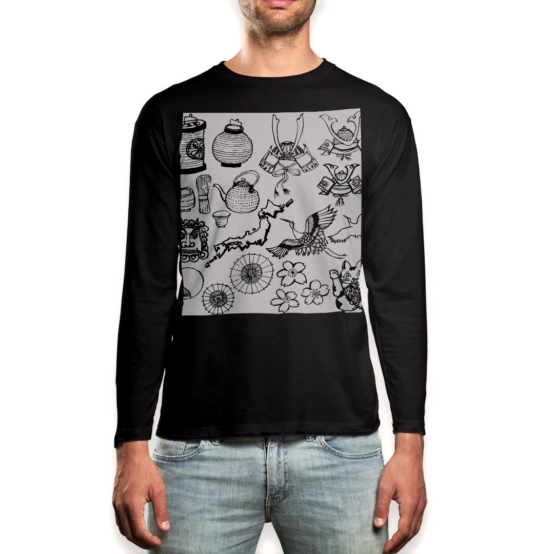 ロング tシャツ メンズ 長袖 ブラック デザイン XS S M L XL 2XL ロンT ティーシャツ 黒 black T shirt..
