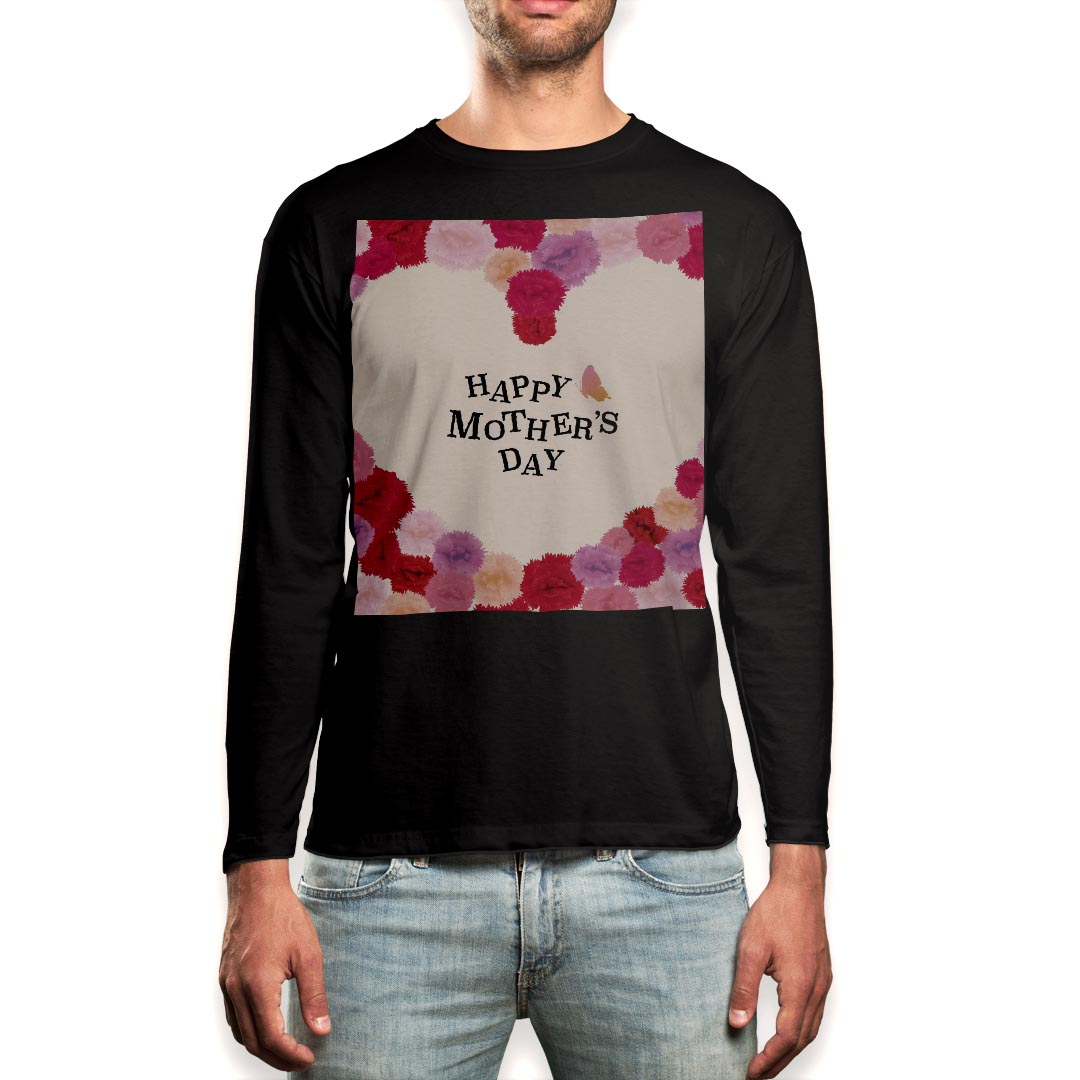 ロング tシャツ メンズ 長袖 ブラック デザイン XS S M L XL 2XL ロンT ティーシャツ 黒 black T shirt long sleeve 015308 母の日 バラ 花 母 カーネーション