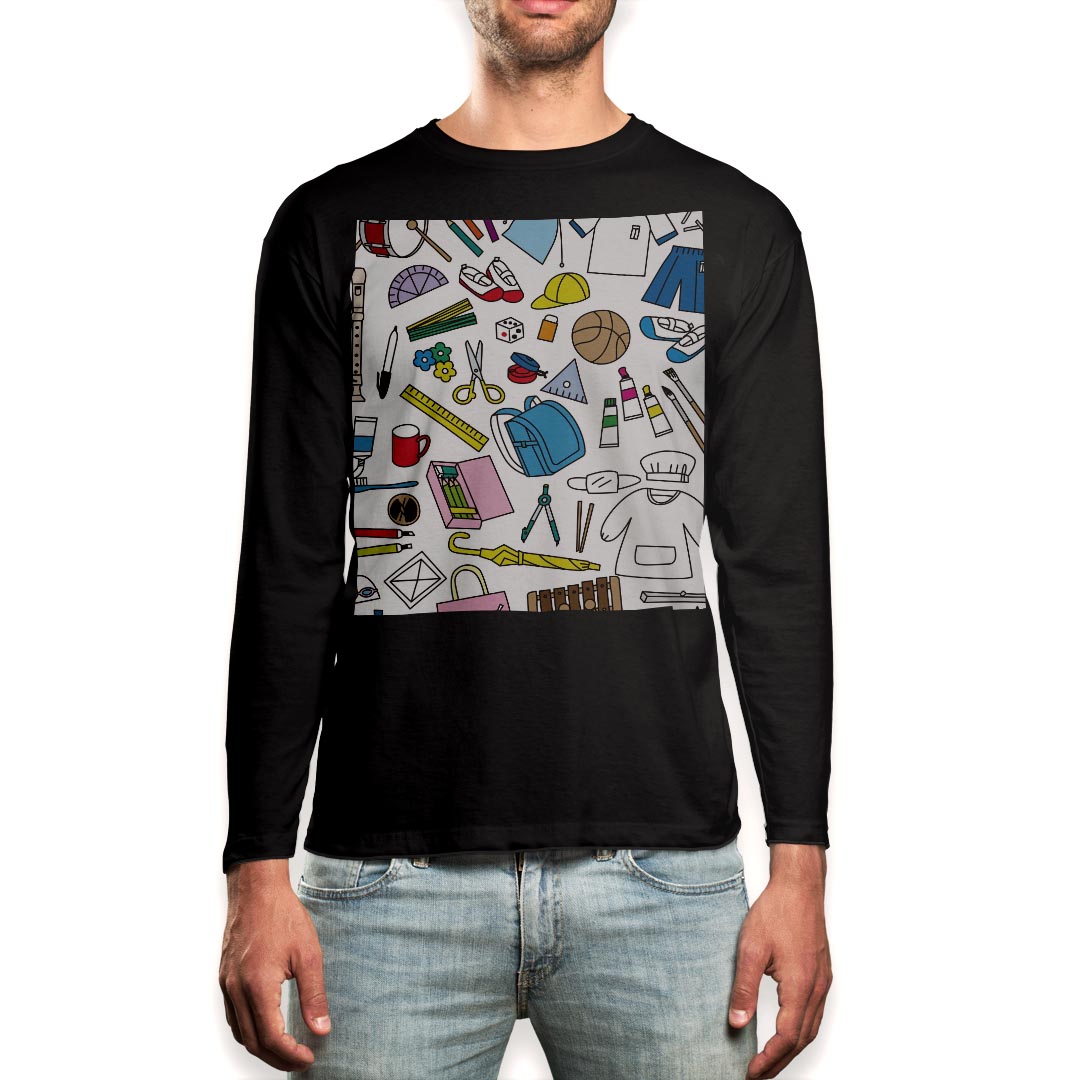 ロング tシャツ メンズ 長袖 ブラック デザイン XS S M L XL 2XL ロンT ティーシャツ 黒 black T shirt long sleeve 015317 学校　給食　持ち物　文具　エプロン