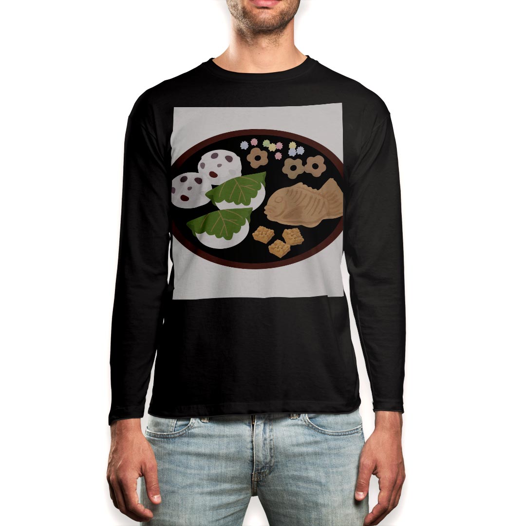 ロング tシャツ メンズ 長袖 ブラック デザイン XS S M L XL 2XL ロンT ティーシャツ 黒 black T shirt long sleeve 015341 こどもの日 鯉のぼり 兜 熊